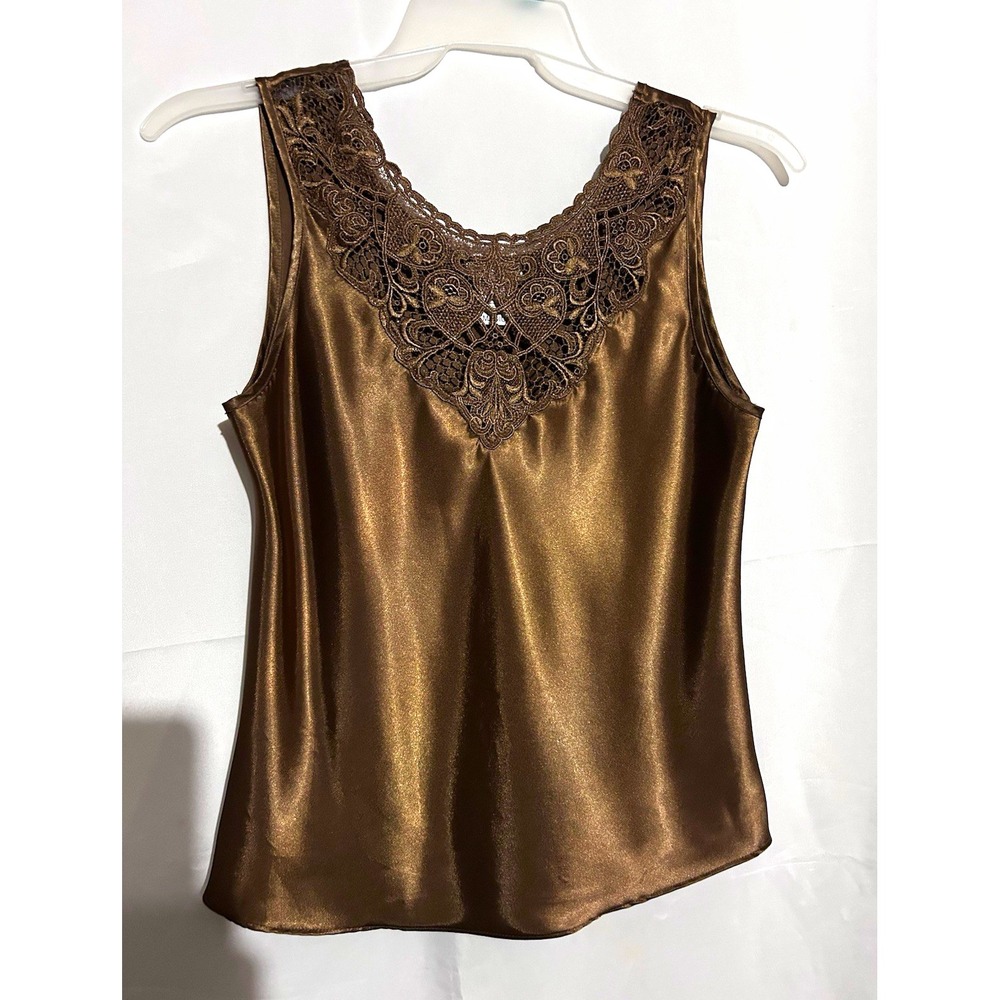 Cinema Etoile Brown Satin Lace Trim Camisole Top Size M MPN 640107